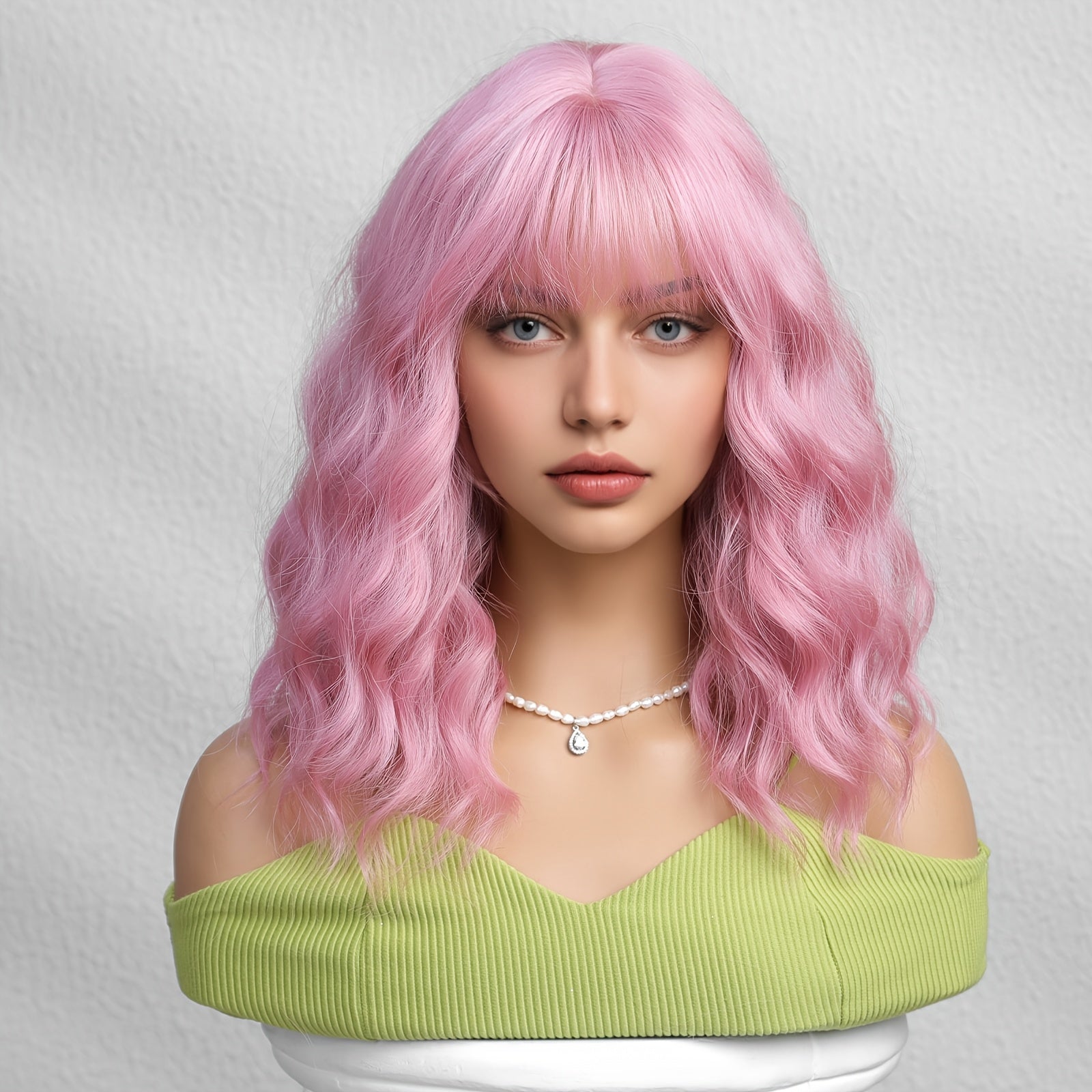 1pc Pink Short Curly Bob Wig with Bangs for Women - Matte Synthetic Hair, Loose Wave Style, 150% Density, Rose Net Cap, Perfect for Casual Attire or Special Occasions